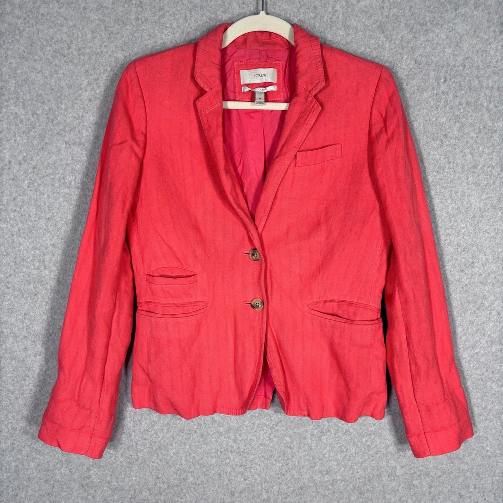 J Crew Schoolboy Linen Blazer Jacket Size 4 Coral Pink Preppy Old Money Academia